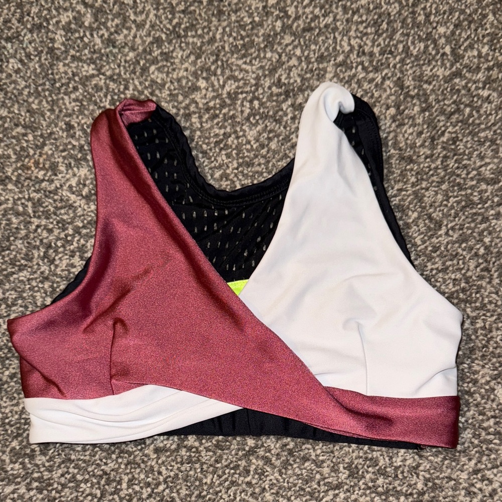 Five Dancewear Bali Bra- Shiny White & Red Cross Sports Bra